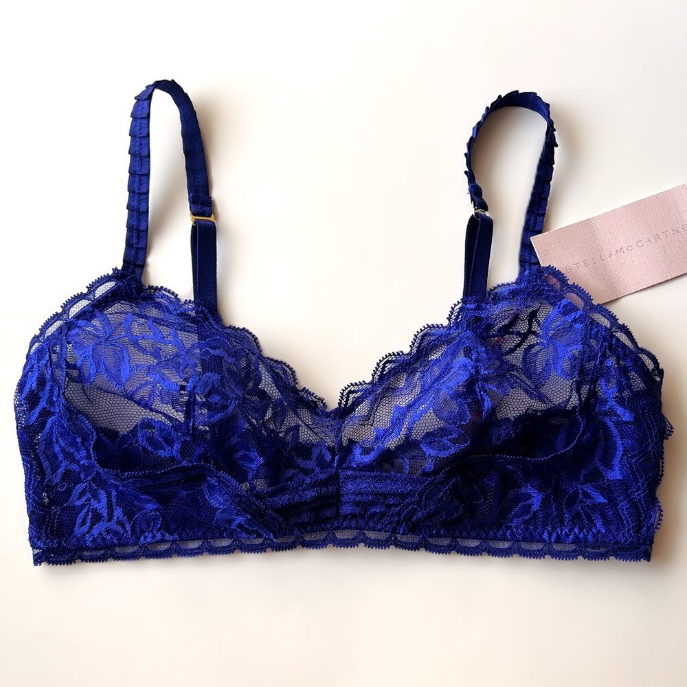 STELLA McCARTNEY Suzie Doting Blue Lace Bralette Soft Cup Bra SMALL S21-278